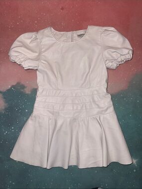 Habitual White Puff-Sleeve Peplum Dress for Girls pleather faux leather